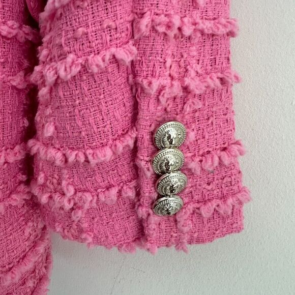 H&M Tweed Jacket Womens Small Pink Textured Weave Boucle Blazer Parisian Barbie - Picture 5 of 13